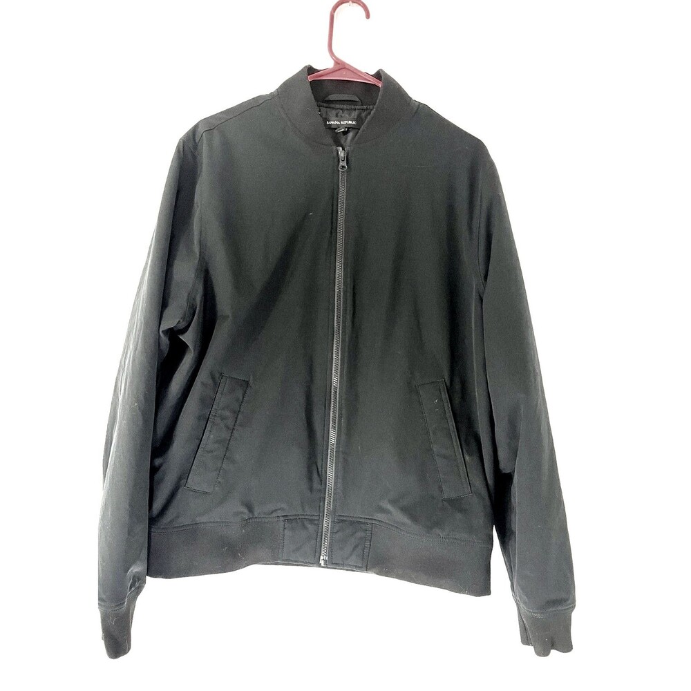 Banana Republic Men's Black Water-Resistant Full-Zip Bomber Jacket
